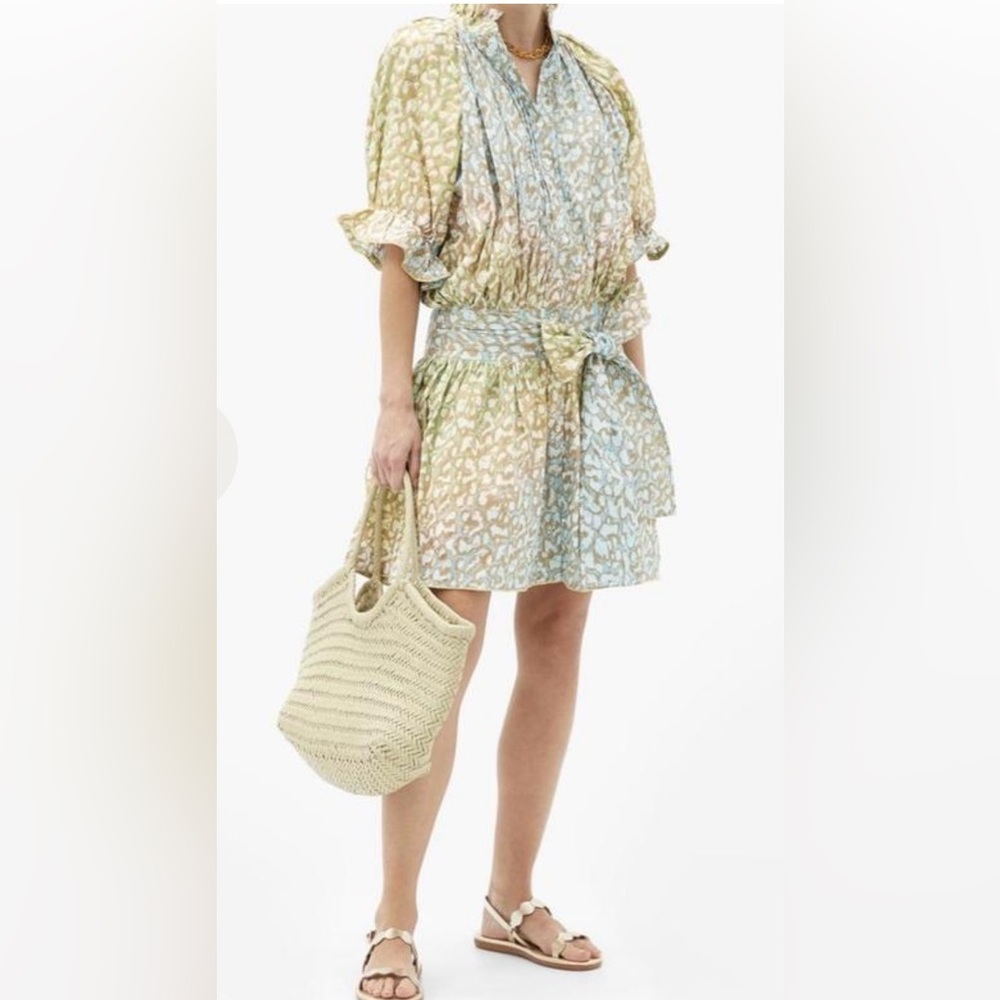 Juliet Dunn, London Dress, Boho, Tied Dyed, gold ruffle sleeves, Size 1